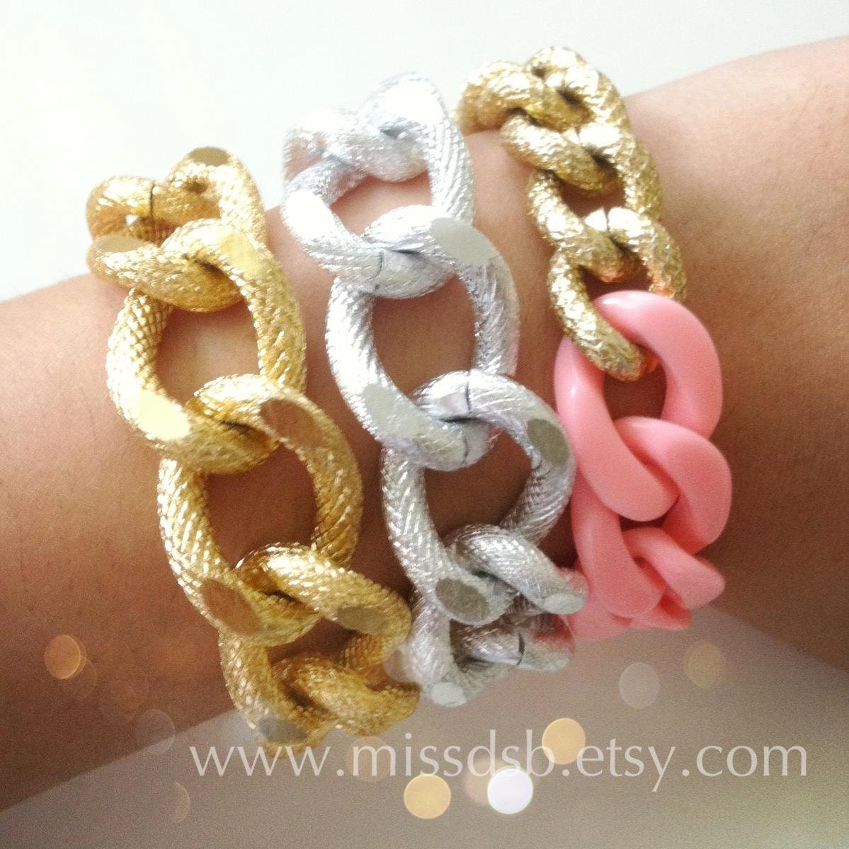VERY CHUNKY TEXTURED Gold or Silver Chain Bracelet