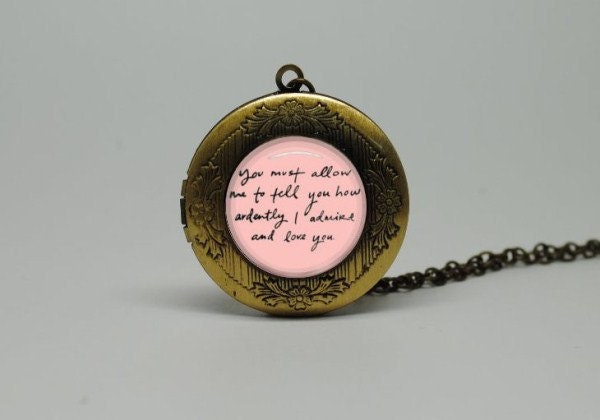 Vintage Style Glass Locket Necklace with Jane Austen Pride and Prejudice