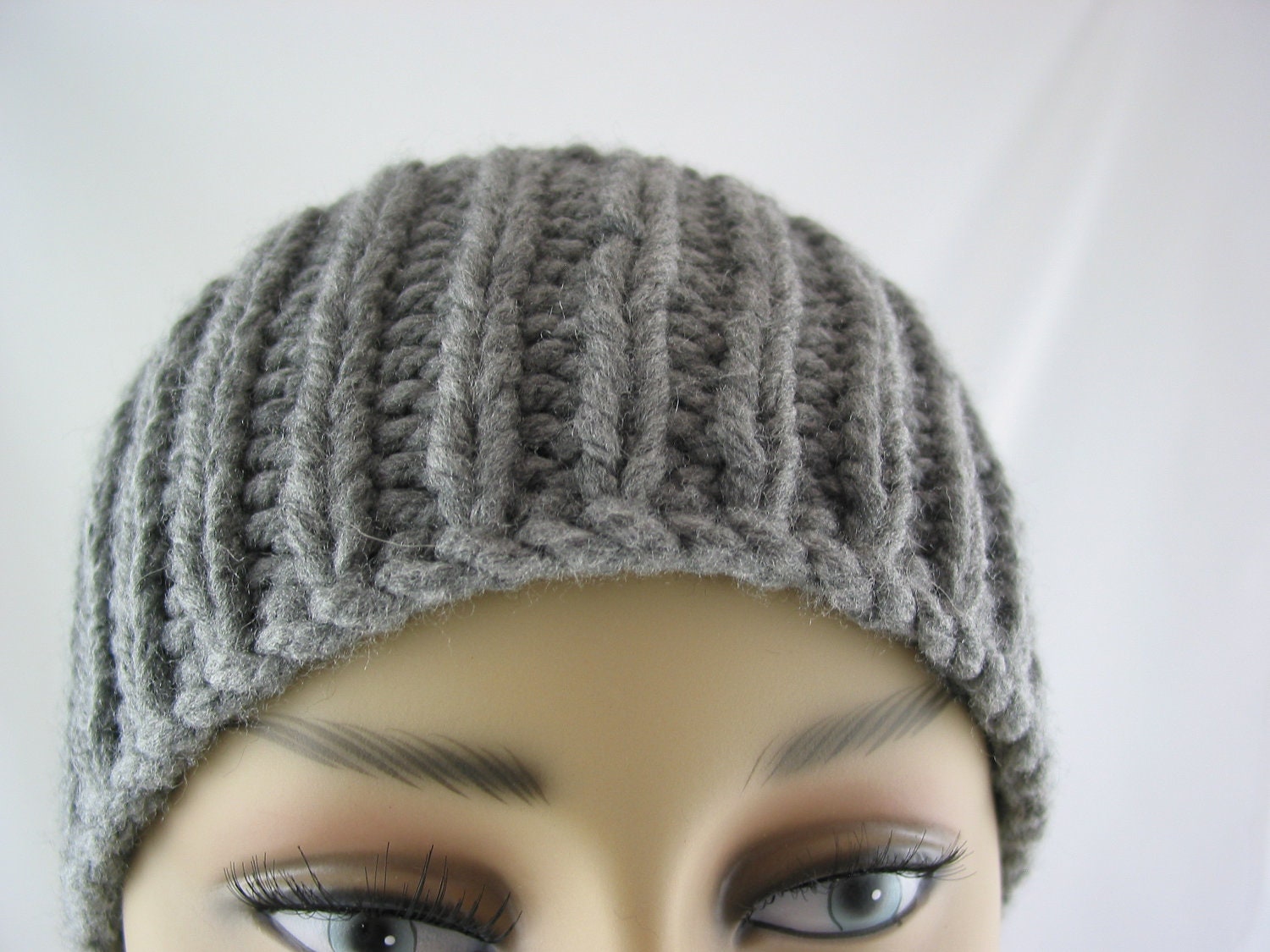 Handknit Thick Ear Warmer Ribbed Stitch Men Women Gray headband Bernat