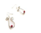 Red bamboo coral and aluminium earrings, coral earrings silver jewelry - contemporary jewelry