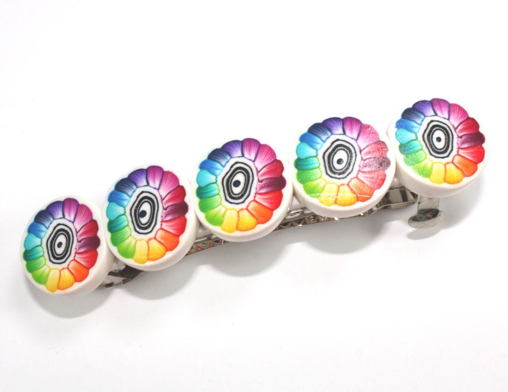 Elegant colorful barrette, polymer clay barrette, rainbow colors barrette, hair accessory for girls and women, rainbow flower