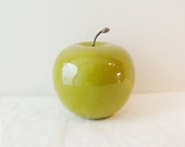 Green Ceramic Apple sculpture , life size, minimal, autumn harvest - Akatos