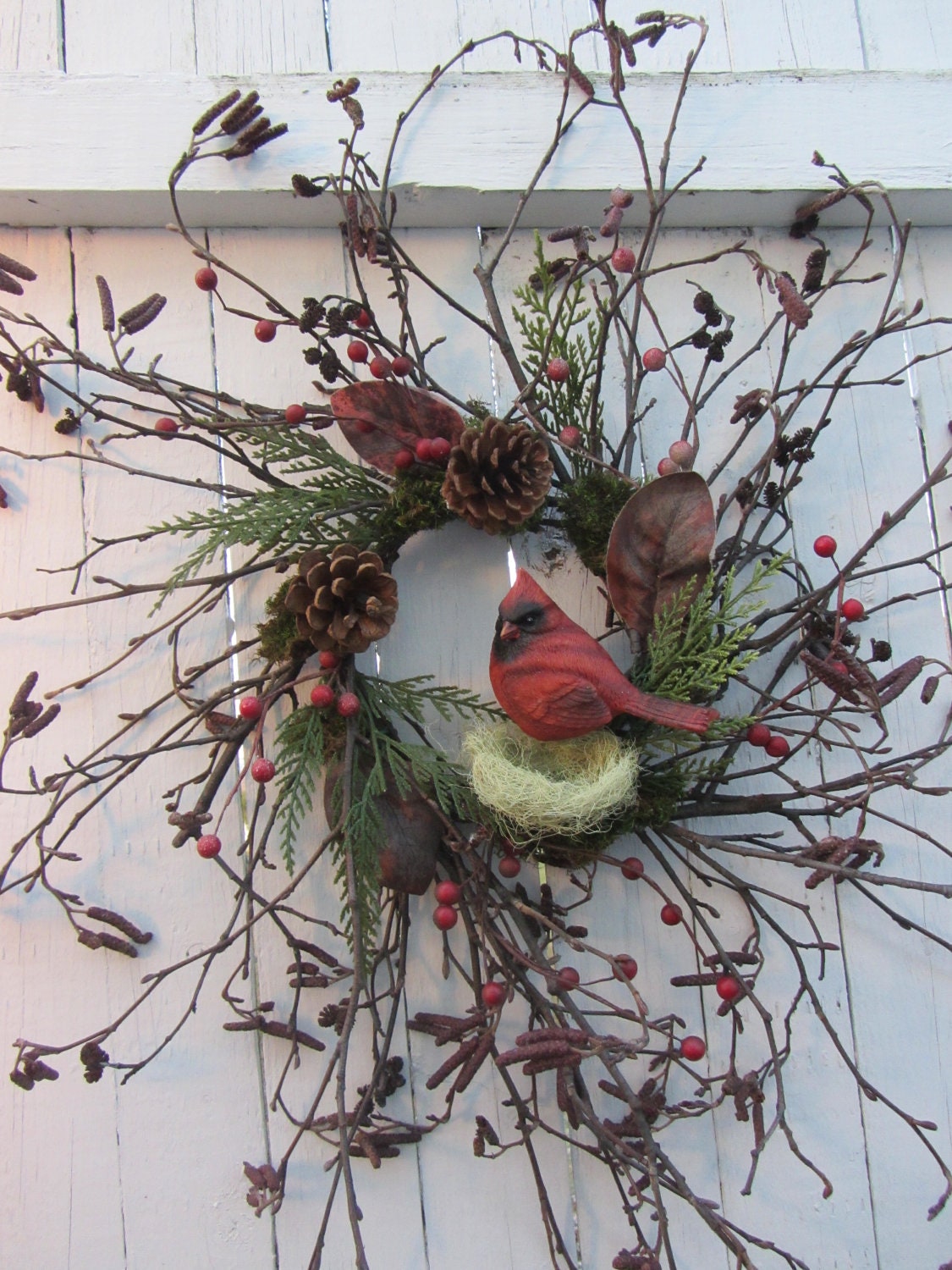Items similar to Winter Wreath Rustic Christmas Wreath Cardinal
