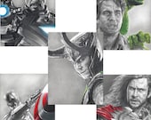 5 Drawing Prints, including Loki, Hulk, Thor, Iron Man and Captain America