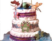 On Sale...One of a kind Diaper Cake -  Frog & Dragonfly Baby Girl Diaper Cake