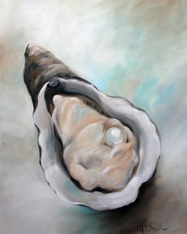 PRINT Oyster Art Oil Painting Sea Ocean Food Pearl / Mary Sparrow Smith