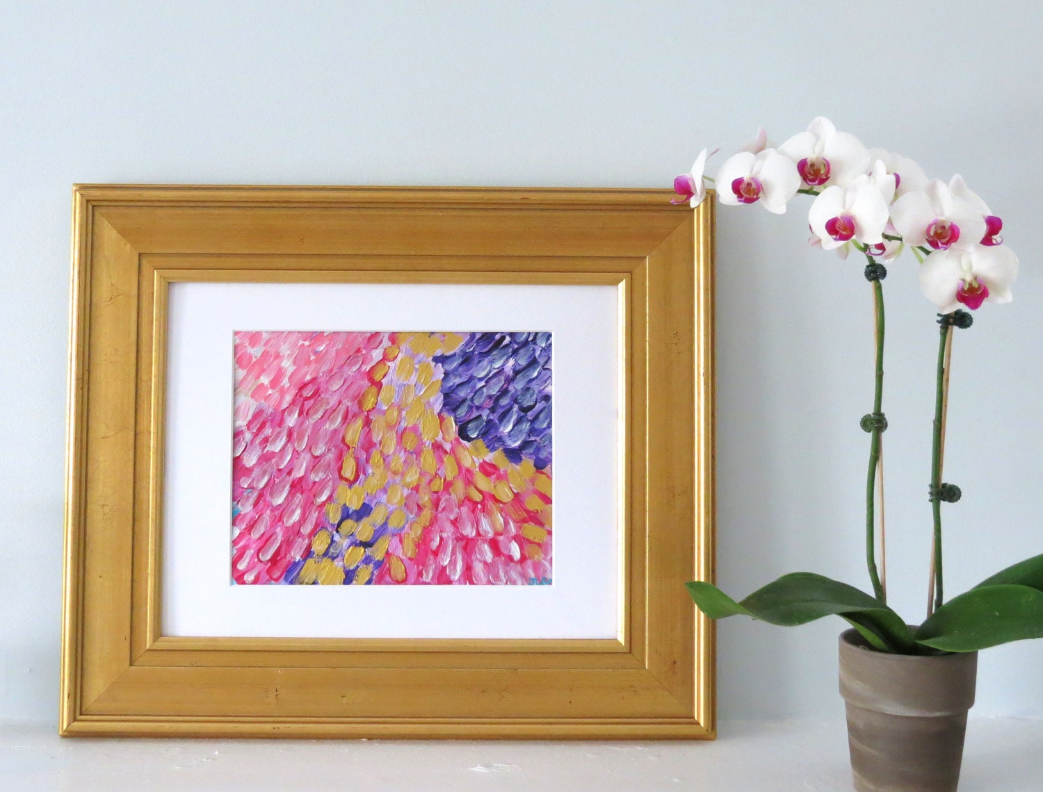 Banff Cascades Garden Abstract Acrylic Painting Purple, Blue, Pinks and Gold
