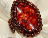 Beaded brown ring, fall colors, unique autumn fashion, OOAK