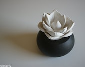 White Succulent Sculpture in Modern Round Container, Desktop Accessory, Tabletop Centerpiece