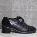 Vtg 80s-90s Black Leather Minimalist Oxford Chunky Heel Shoes 9 8.5 8 1/2 39