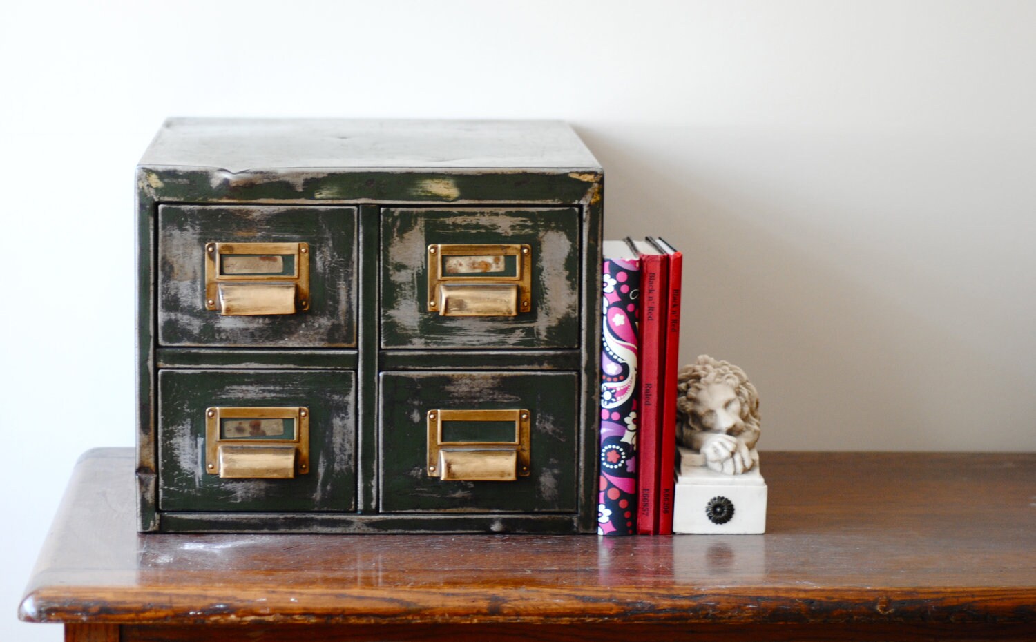 Industrial Vintage Filing Card Library Drawers Desk file system unusual storage