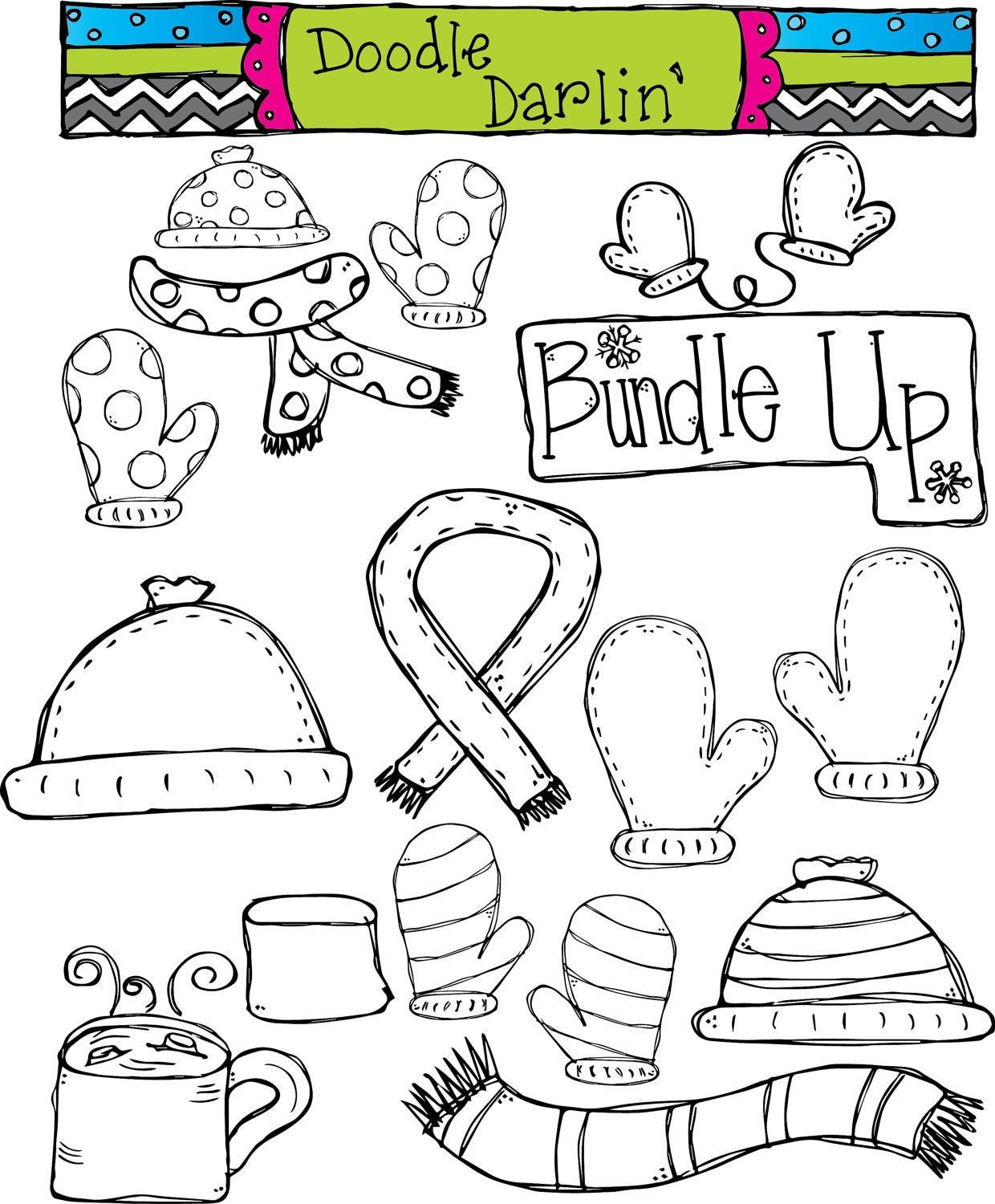 Bundle Up Blackline Clipart Set