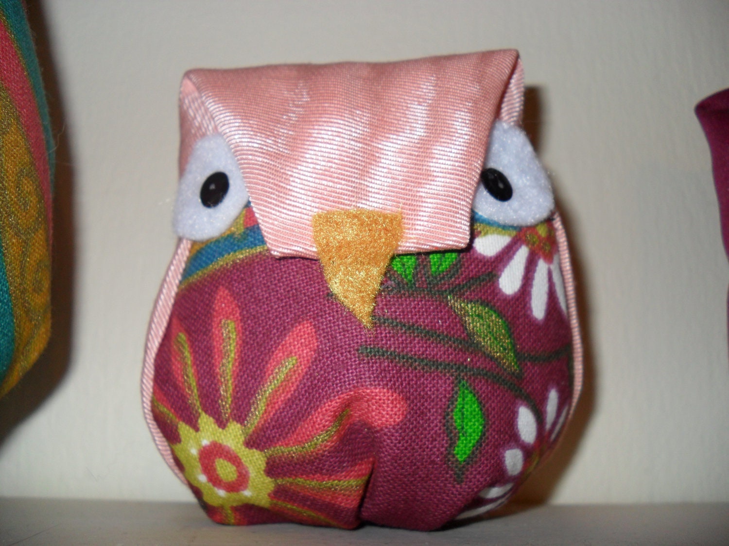 Adorable Fabric Stuffed Owl with Pink/ Daisy Print
