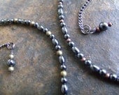 Beaded Choker - Modern Fusion / Mixed Metals - Hematite / Copper or Brass - 14 to14 1/4 inch length