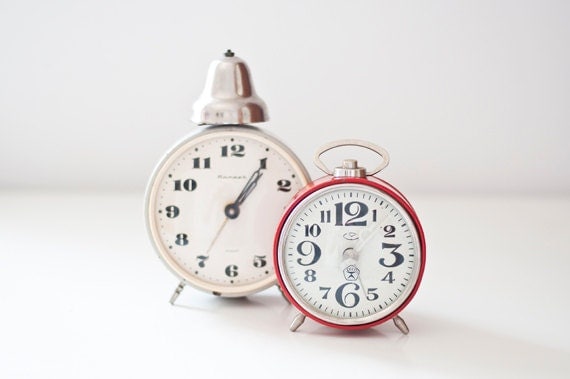 Vintage soviet mechanical alarm clocks - set of 2