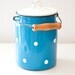 Vintage Enamel Milk Can - blue polka dot