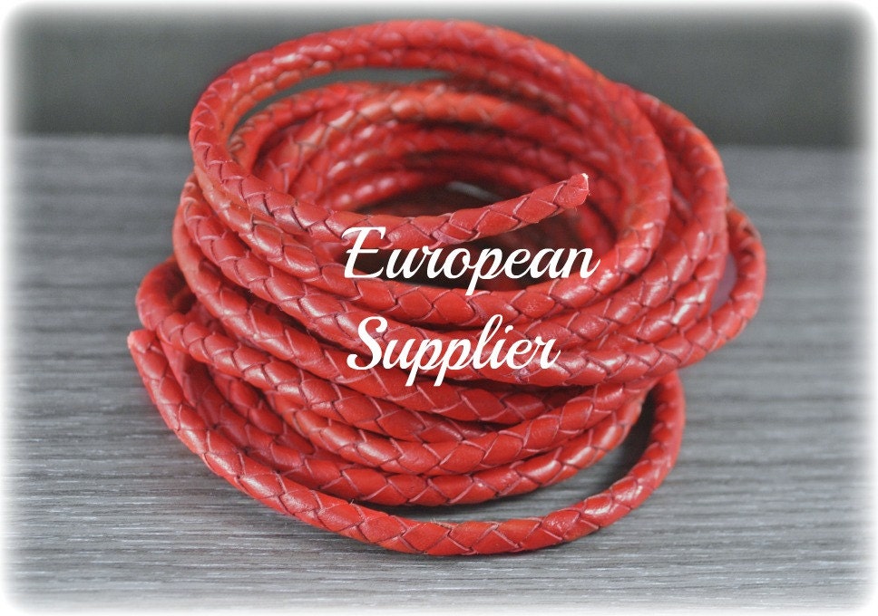 1 meter - 39.3"  Supplies - 5mm Red Braided leather cord - Findings - Genuine - Superior Quality - European - Wholesale- REG-30