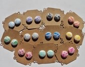 2 Button Earrings for 10 - Fabric Button Earrings - Hypoallergenic Post - Sensitive Ears - Set of Two