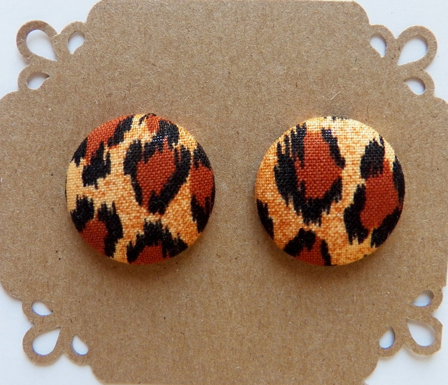 Cheetah Print - Animal Print Earrings - Fabric Covered Button Earrings - Hypoallergenic Post - 7/8 inch