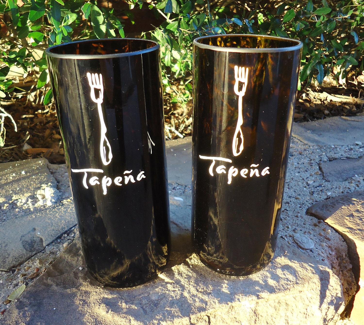Recycled Wine Bottle Glasses made from Tapena Spanish Wine Bottles Set of 2