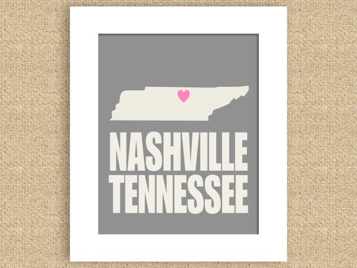 Nashville Tennessee  8" x 10" Print - Can do any city, state, or color :)