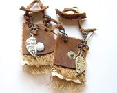 Handmade jewelry, tribal earrings, earrings leather, art jewelry, unique, metal salvage,  recycled,OOAK - boele