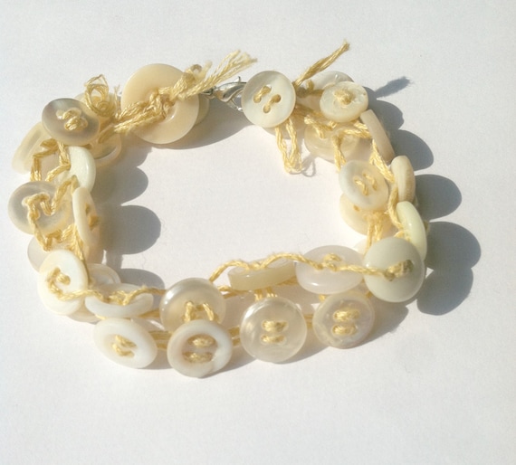 SALE Button Bracelet- Vintage Buttons Woven together to make a Bracelet, Vintage Bracelet, Shell Buttons, Gift for Teenage Girls