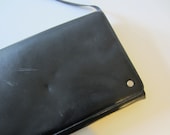 70s/80s Black Flat Leahter Handbag by Jubella // Vintage Leather Purse