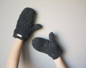 Warm Woolen Crochet Mittens - Charcoal Grey Black  (Made To Order) - FallCode