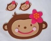 7" Monkey Love Fondant Cake Topper Pink Flower Mod Plaque