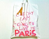 One Day Paris TOTE Bag - French - White/Pink - Eco - Eiffel Tower - Zip Code