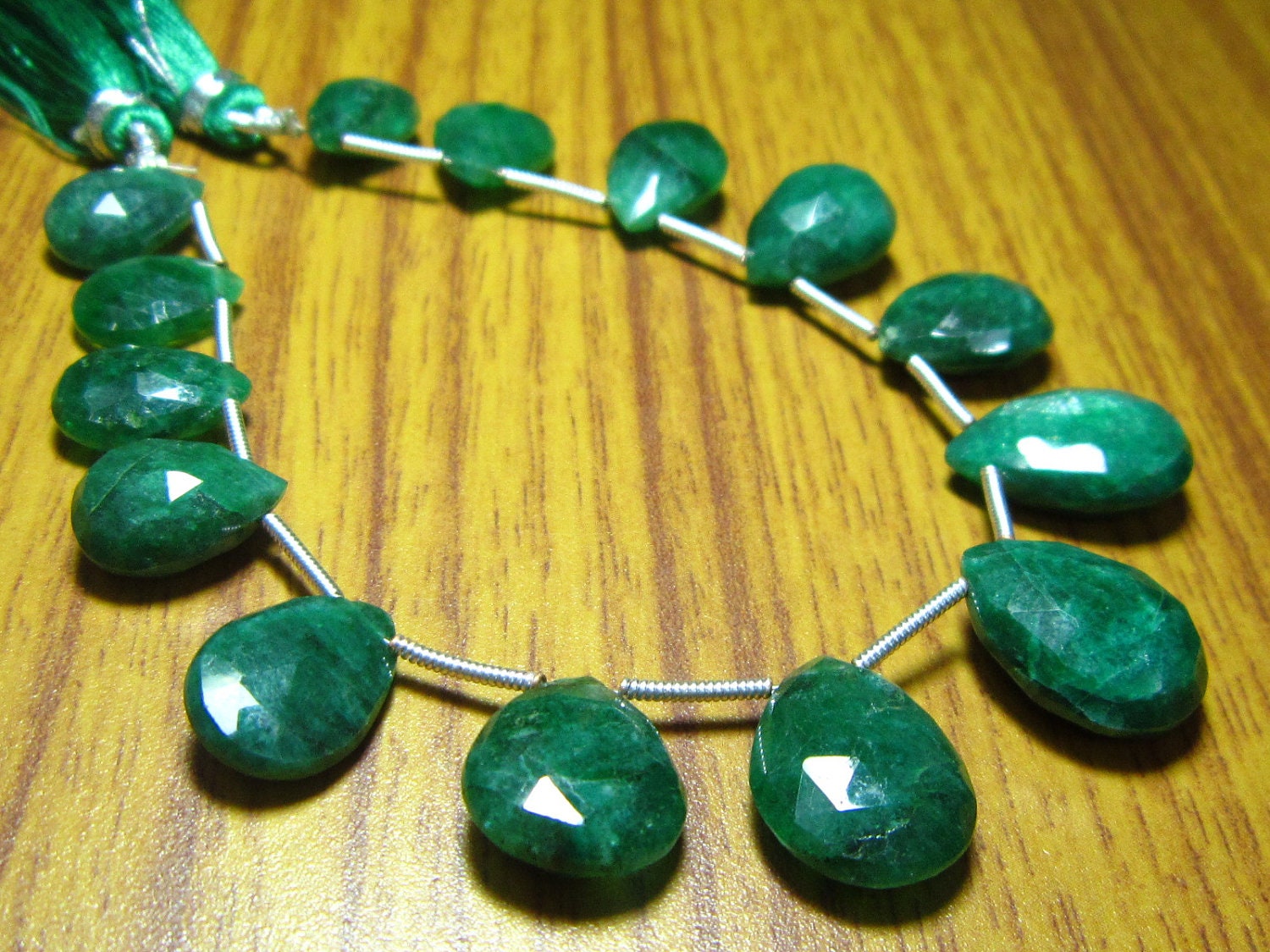 Emerald Beryl Faceted Pear Briolettes- 8" Strand -Stones measure- 9x13-12x16mm