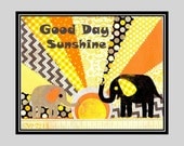 Sunshine Nursery Decor, Gray and Yellow Elephant Art Print, Nursery Wall Art , Kids Elephant Decor 8 x 10 Kids collage prints