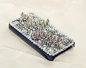 Free Shipping  Punk Rock Rhinestone Cell Phone Case for iPhone 4/4S--Heartbeat with bullet rivets