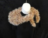 Hand Knit Tan Furry Scarf Scarflette