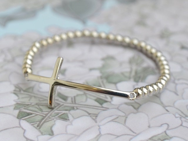 Sideways Cross Bracelet Polished - Silver