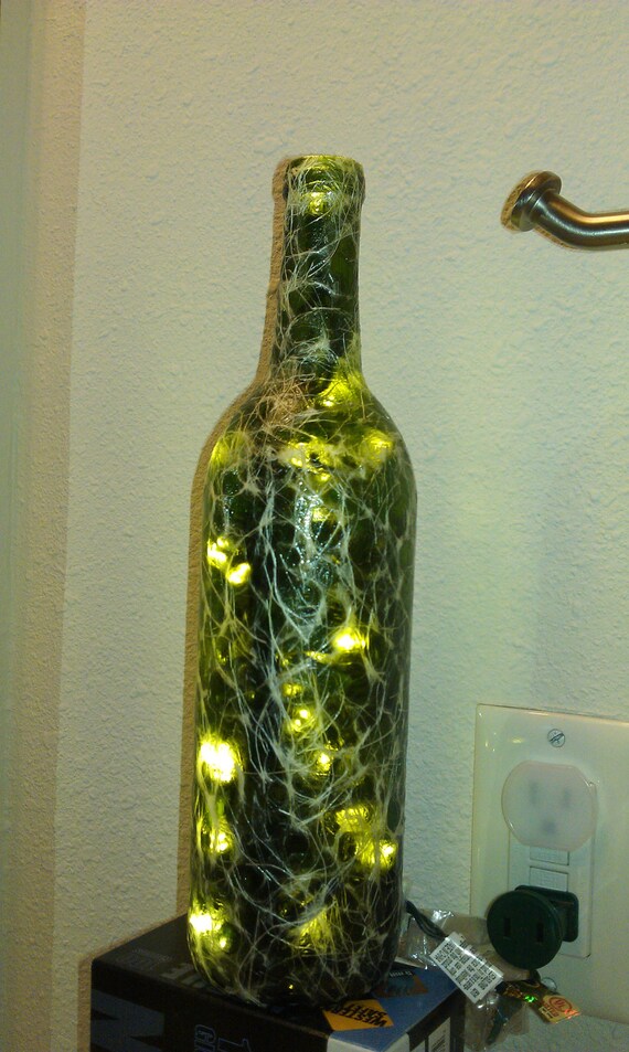 Wine Bottle Lamp with 50 red LED lights by JonMerritt on Etsy