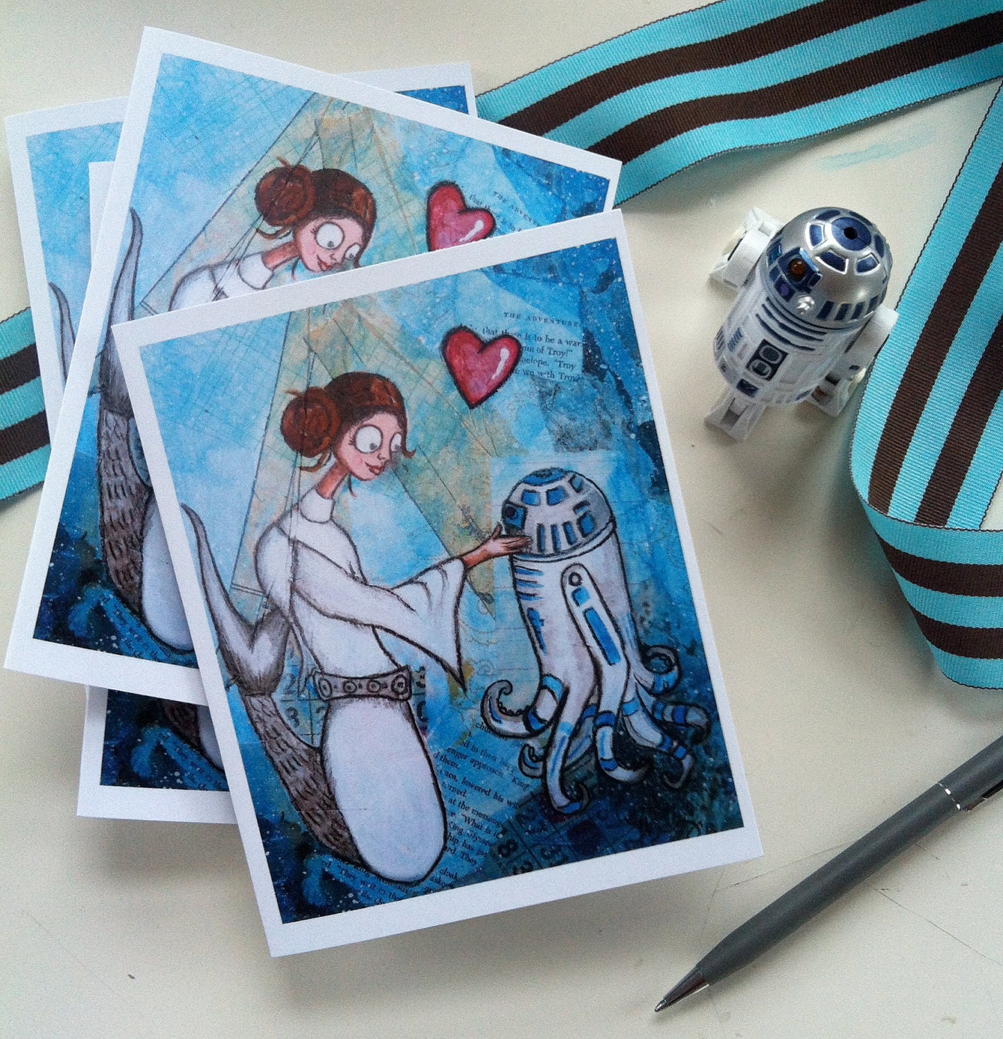 Princess Leia and the Droidapus- blank note cards set of 4