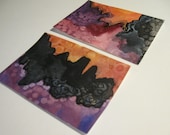 ACEO ATC Artist Trading Card Set of 2 Original Abstract Watercolor & Ink Paintings OOAK