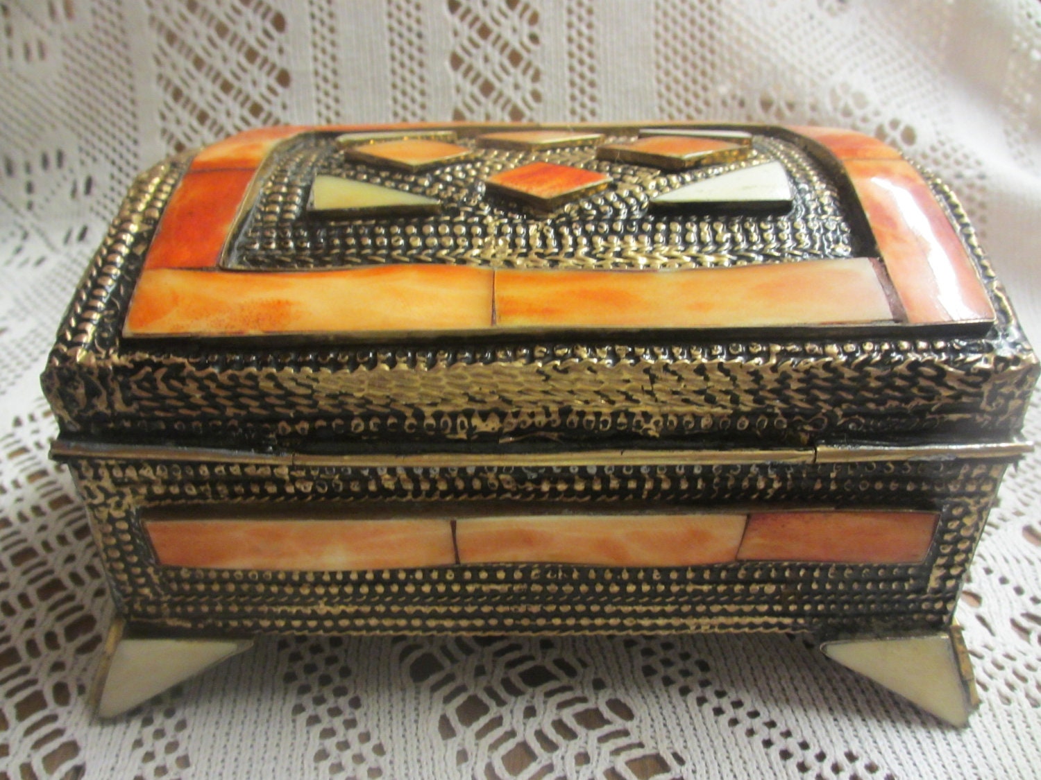 Vintage Moroccan Jewellery Box Camel Bone