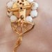 Vintage Floral Brooch Gold Milk Glass Rhinestones