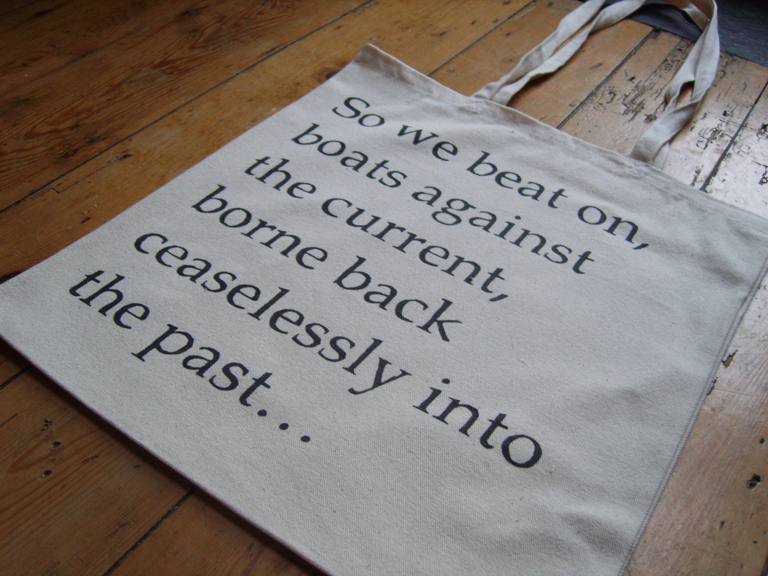 F. Scott Fitzgerald The Great Gatsby So We Beat On Quote Book Bag Canvas Tote