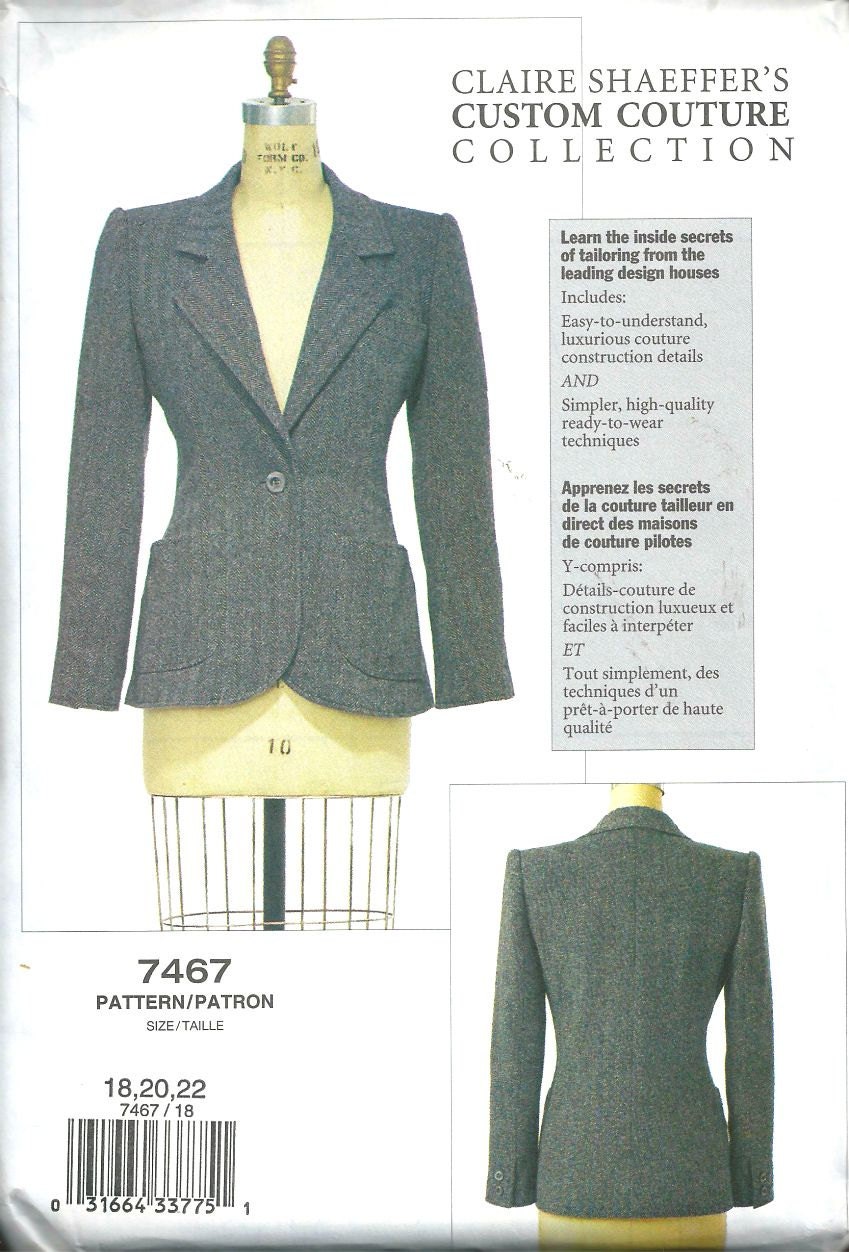Vogue Jacket Pattern 7467 Claire Shaeffer Uncut Sizes 18, 20, 22 Free shipping