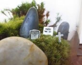 Shhh, You Don't Want to Wake the Dead.. Terrarium Accessory Three Gravemarkers Tombstones Terrarium Miniatures Grave Stones Mini Cemetary