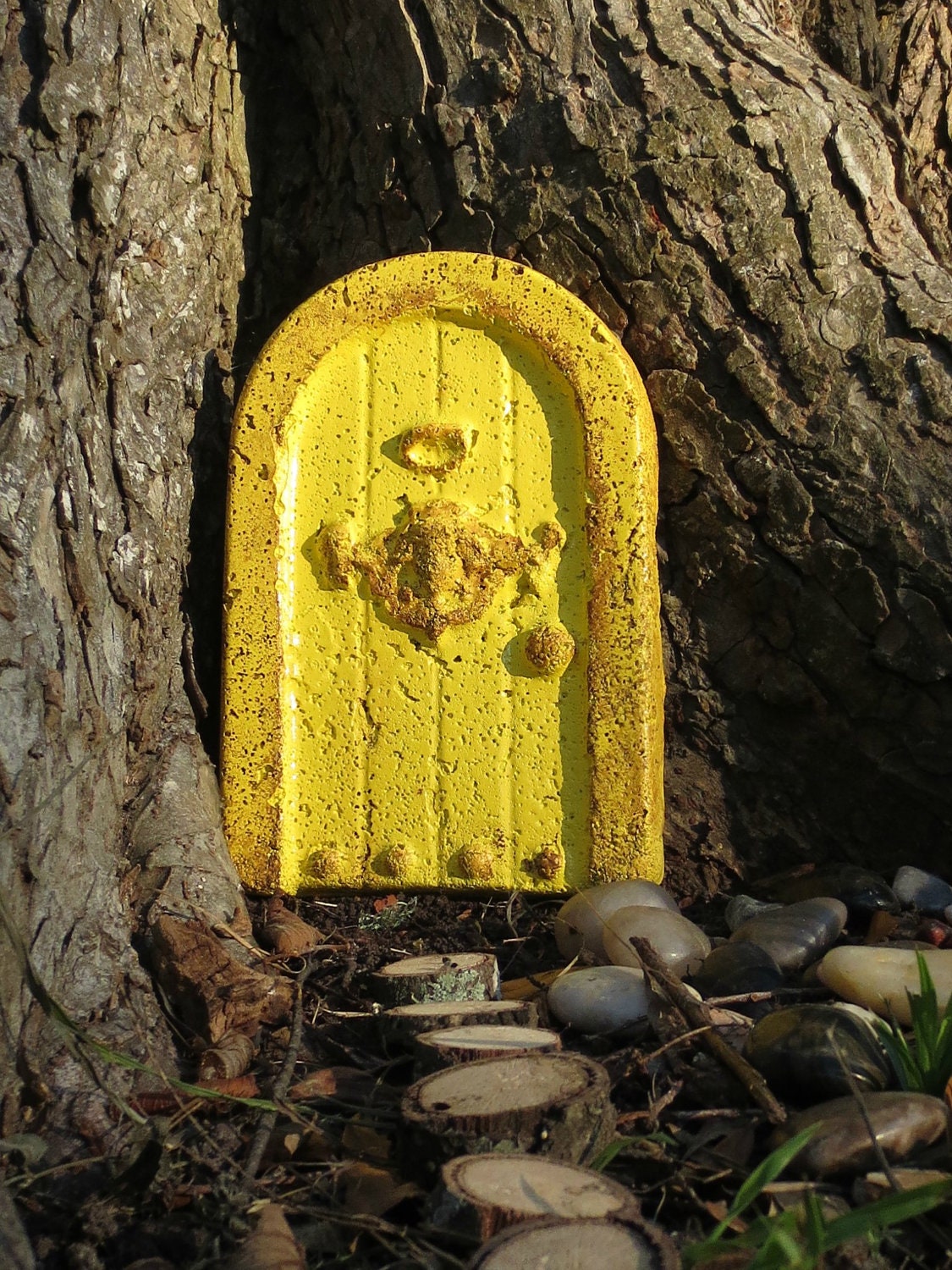 Unique Fairy Door, Faerie Stone Door, Faerie Door Calls the Fairies Home, Yellow Fariy Door, Handmade Stone Fairy Door