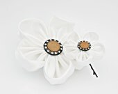 SALE 20% Set of Handmade Fabric White Flower Brooch and Bobby Pin