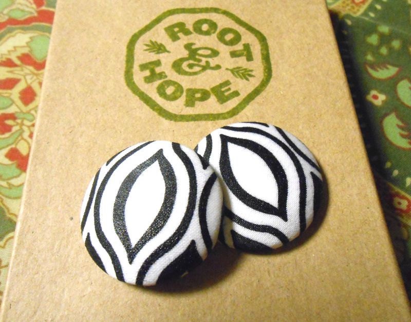 Large Button Earrings - Abstract Black and White