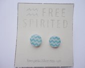 Chevron-Zig Zag-Handmade-Resin Finish Steel Post Earrings-Sky Blue/Light Blue/White