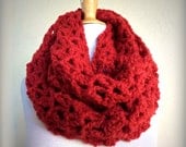 Scarf "Nadine" in DEEP RED Infinity scarf / cowl - knitting, chunky, fashion, accessories, gifts for her, Winter, Wool, Woolen