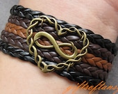 Infinity Love Bracelet-Antique Bronze love Bracelet, Infinity Bracelet & Multistrand Braid Chain Bracelet, Gift for Girlfriend - T259